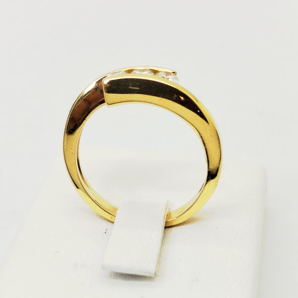 Bague en Or Jaune 18K avec Diamants - Taille 54 - 4.54g