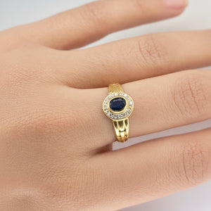 Bague en Or Jaune avec Saphir et Diamants 18k - 2.13 G - Taille : 54