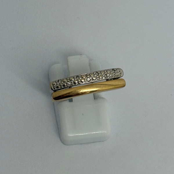 Bague Tank en Or Jaune et Gris 18K et Diamants - Taille 53 - 3.23g
