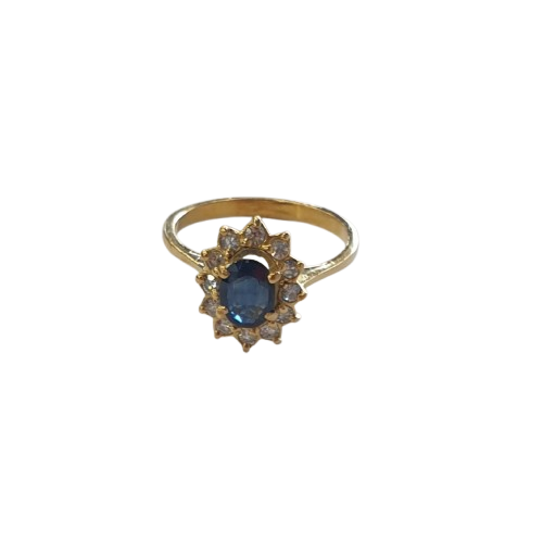 Bagues Marguerite Or Jaune 18 Carats Diamants et Saphir - T51
