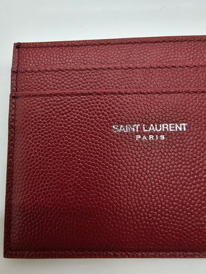 Porte-cartes Saint Laurent en cuir grainé bordeaux