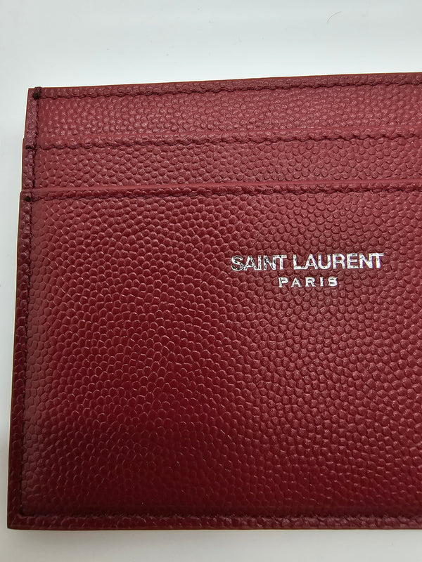 Porte-cartes Saint Laurent en cuir grainé bordeaux