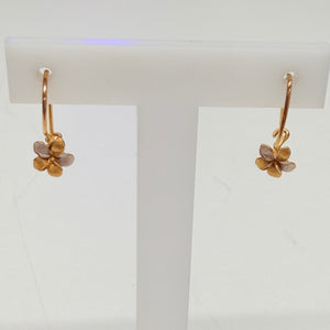Boucles d'Oreilles Fleur Frangipanier en Or Jaune et Blanc 18k