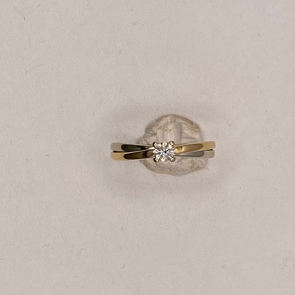 Solitaire en Or Jaune et Blanc 18K Taille-54