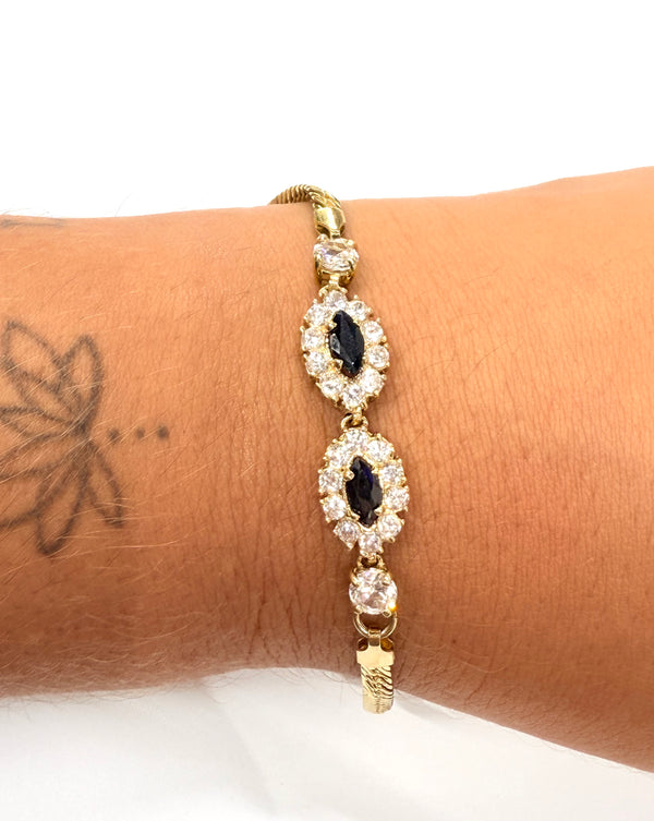 Parure 18K Collier, Bracelet et Boucles d'oreille Saphirs et Zirconiums