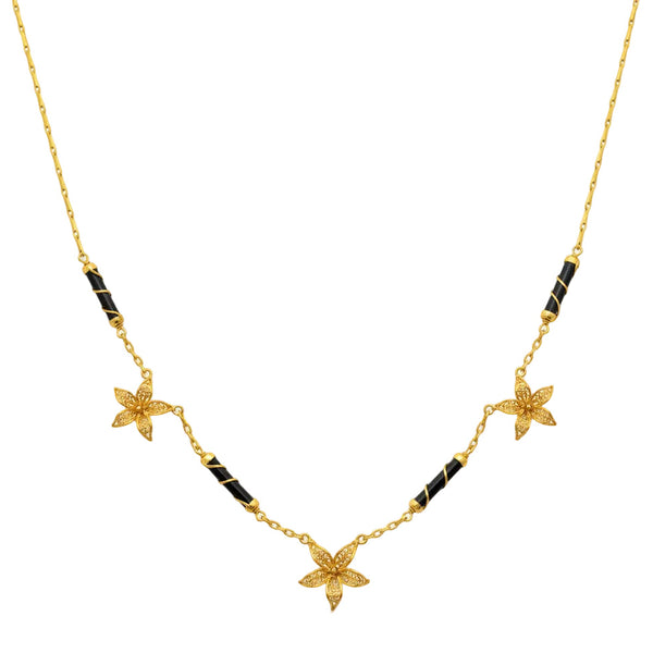 Collier Princesse Fleur en Or Jaune 18k avec Corail
