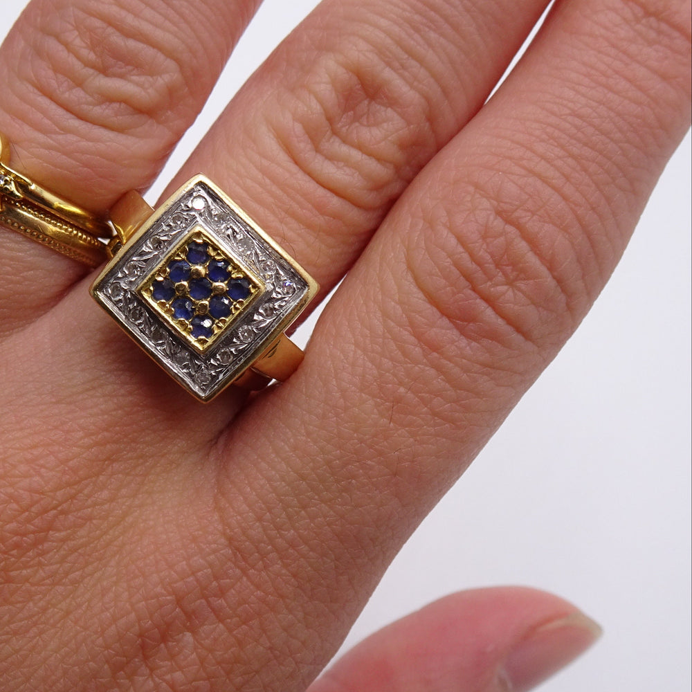 Bague en Or Jaune avec Saphir et Diamants 18K - Taille 59