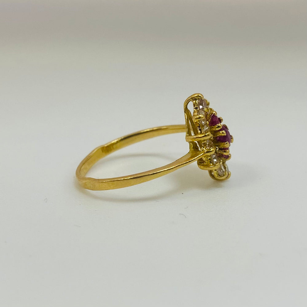 Bague Marquise en Or Jaune 18 Carats avec Pierres Roses et Zirconiums – T 54