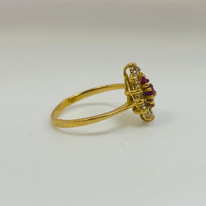 Bague Marquise en Or Jaune 18 Carats avec Pierres Roses et Zirconiums – T 54