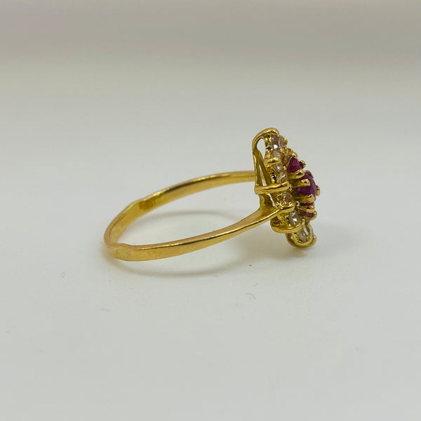 Bague Marquise en Or Jaune 18 Carats avec Pierres Roses et Zirconiums – T 54