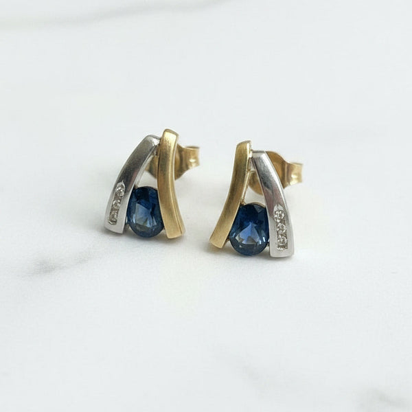 Boucles d'Oreilles Or Jaune et Or Blanc 18 K