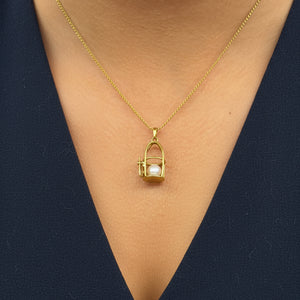 Superbe Pendentif Cage avec Perle en Or Jaune 18k