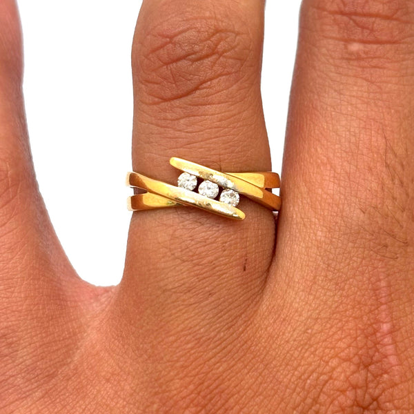 Bague en Or Jaune 18K Diamants - Taille 52- 2.89g