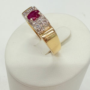 Rare Bague Tank en Or Jaune et Blanc, Diamants et Rubis