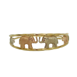 Jonc en 3 ors motif éléphants 18K 5,5cm