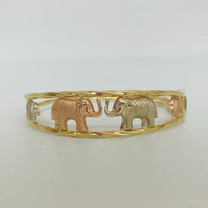 Jonc en 3 ors motif éléphants 18K 5,5cm