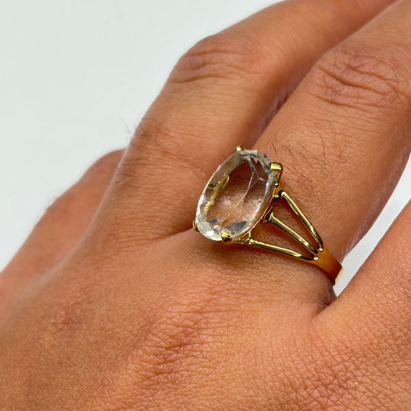 Bague Or Jaune 750, Taille 58, Topaze Blanche