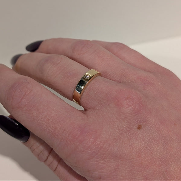Bague Jonc Or Jaune 18K avec Diamant et Cert - 2.47 Grs - T 52