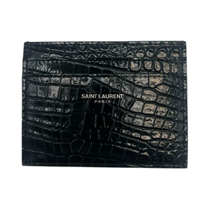 Porte-carte Saint Laurent en cuir embossé noir