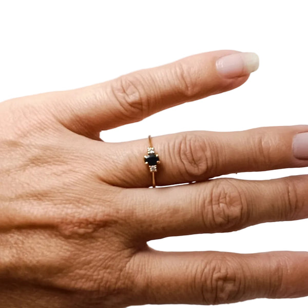 Bague Marguerite de Diamants et Topaze en Or Jaune 18K - 1.43Grs - T53