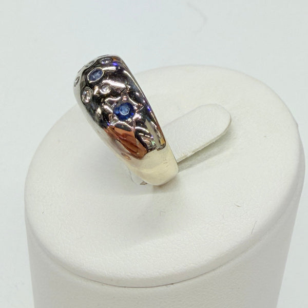 Bague Jonc Or Blanc avec Diamants et Saphir 18k