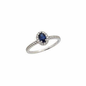 Bague Marguerite Or Blanc Diamants Saphir 18K - 2.46 G