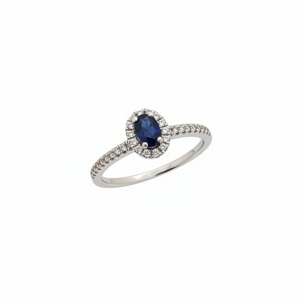 Bague Marguerite Or Blanc Diamants Saphir 18K - 2.46 G