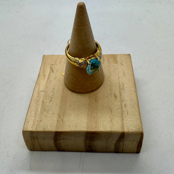 Bague vintage trilogie aigue-marine et oxyde de zirconium 18K - T 52