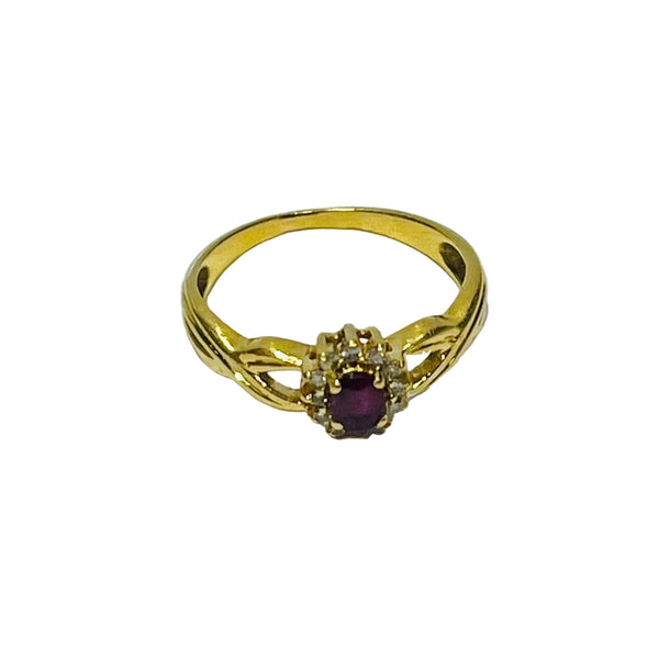 Bague Marguerite Or Jaune 750/1000 avec Diamants et Rubis