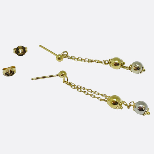 Boucles d'oreilles pendantes en or jaune et blanc 18k - 1.63 G