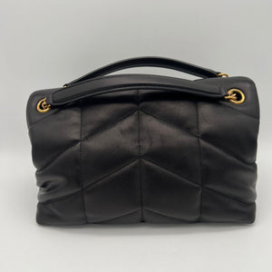 Saint Laurent Sac Puffer en Cuir Noir avec Bijouterie Dorée