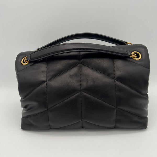 Saint Laurent Sac Puffer en Cuir Noir avec Bijouterie Dorée