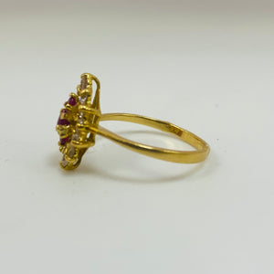 Bague Marquise en Or Jaune 18 Carats avec Pierres Roses et Zirconiums – T 54