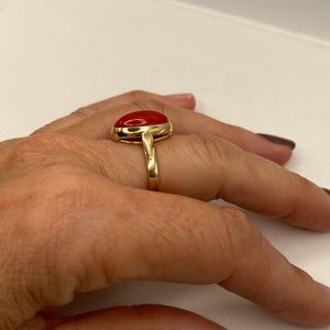 Bague Corail  en Or Jaune 18K 5.46 Grs - Taille 57