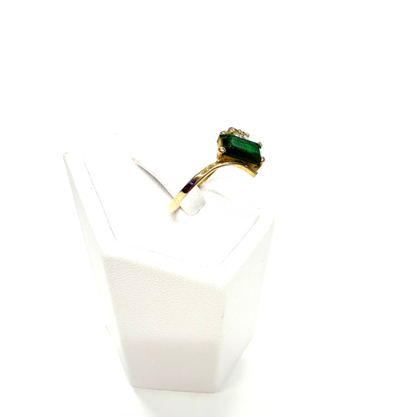 Bague en  Or Jaune 18K avec Émeraude et Zirconium - T 57