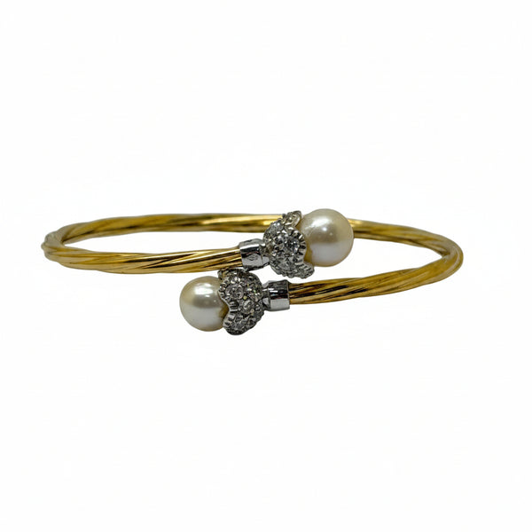 Jonc en Or Jaune 18k avec Perles et Diamants