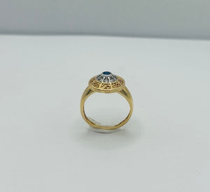 Bague en Or Jaune avec Pierre Bleue et Oxyde de Zirconium