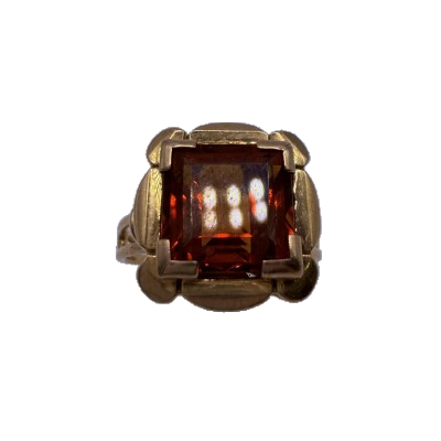 Bague Ambre en Or Jaune 18K - Taille 51.5