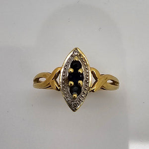 Bague Marquise Or Jaune 18K - 2.35 G - Taille 49 Bleu Diam