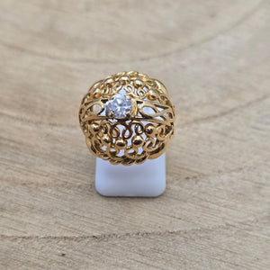 Bague Ancienne en Or Jaune 18 Carats avec Oxyde de Zirconium - T 50