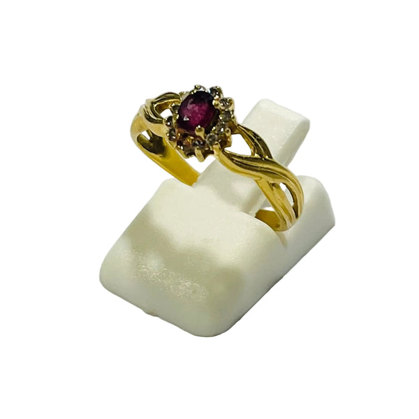 Bague Marguerite Or Jaune 750/1000 avec Diamants et Rubis