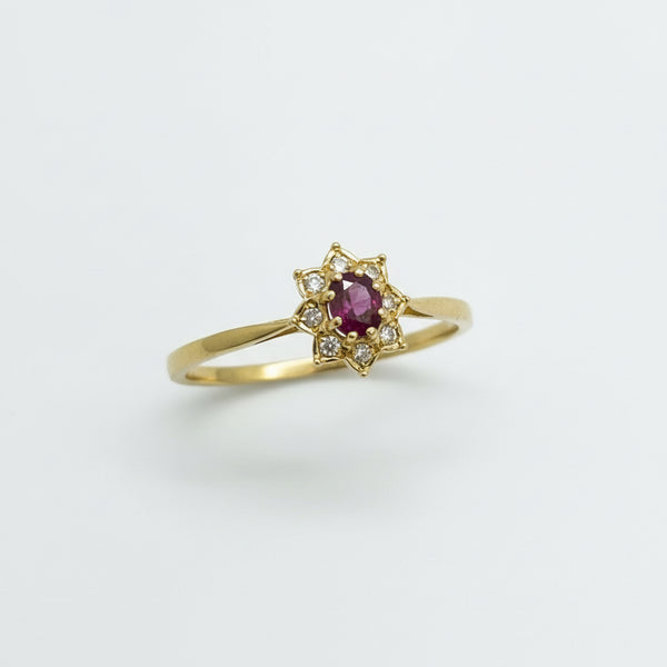 Bague Marguerite OR Jaune 18K - 1.51 G - Taille 59 avec Diamants