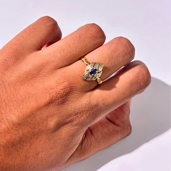 Bague en Or Jaune avec Diamants et Saphir - T 55