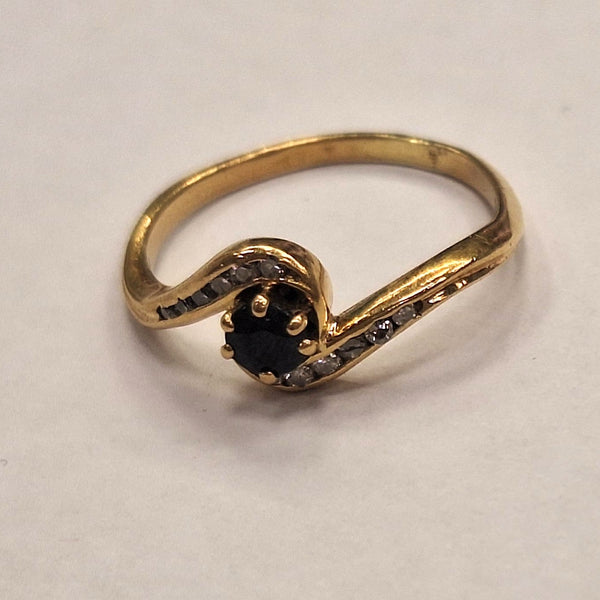 Bague Or Jaune 18 Carats Diamants et Saphir - T52