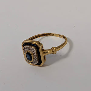 Bagues en Or Jaune avec Diamants et Saphir Taille -53