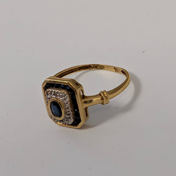 Bagues en Or Jaune avec Diamants et Saphir Taille -53