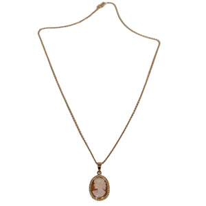 Collier Princesse Or Jaune 18K avec Pendentif Camé Orange - 44cm - 5.20gr