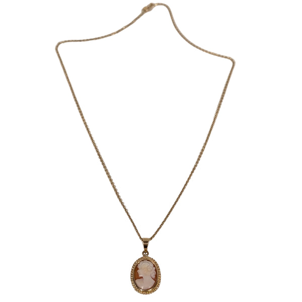 Collier Princesse Or Jaune 18K avec Pendentif Camé Orange - 44cm - 5.20gr
