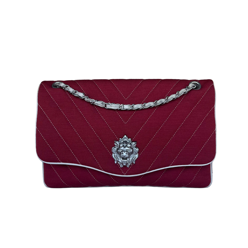 Sac à main Chanel Léo Vintage en jersey rouge - Fermoir tête