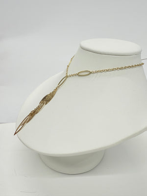 Collier feuille en Or jaune 18k maille forçat